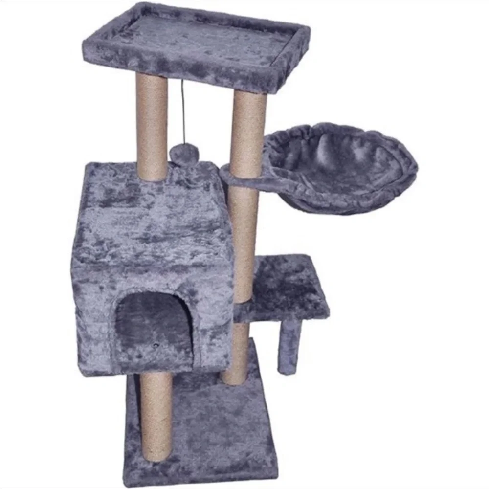 WIKI Cat Tower Furniture Jute-Covered Scratching Posts with a Ball Activity,Grey